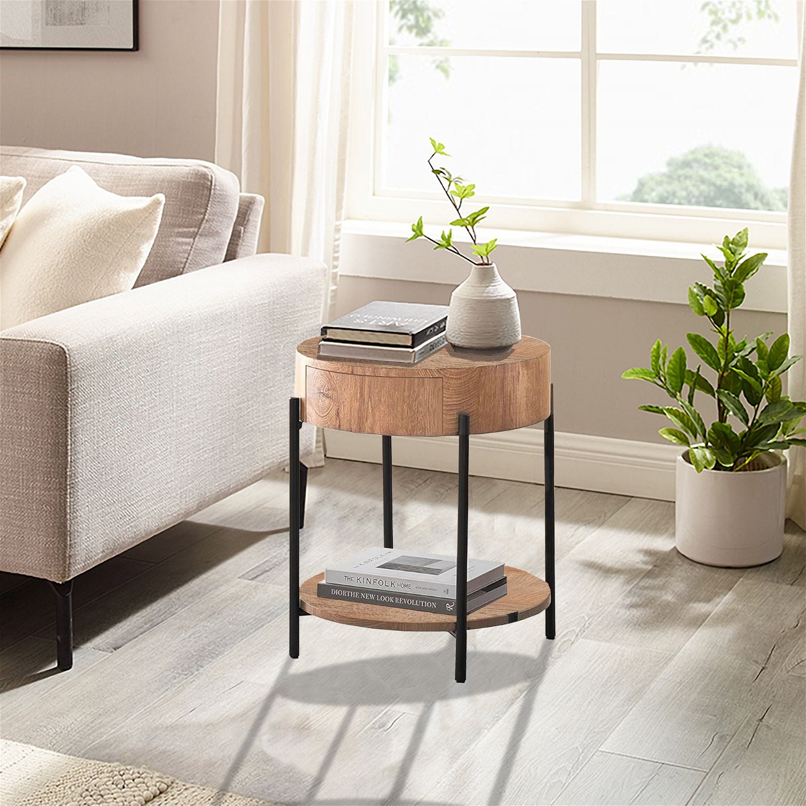 Woodstock American Oak Felled Round Side Table 460mm - Perfect for Living Room, Bedroom, or Outdoor Patio Furniture
