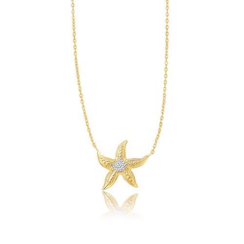 14K Two-Tone Gold Starfish Necklace - 18 Inch Elegant Sea Life Jewelry for Women, Perfect for Beach Vacations, Summer Outfits & Gift Giving
