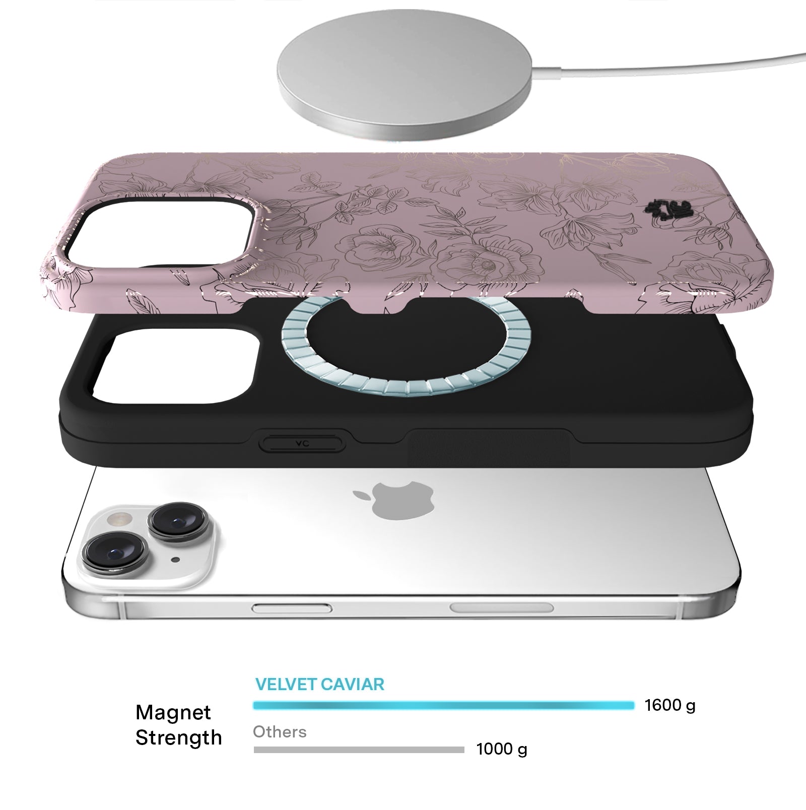 Dusty Rose Chrome Floral iPhone Case - Elegant Protective Cover for iPhone 13/14/15 Pro Max - Perfect for Everyday Use, Travel & Gift Giving