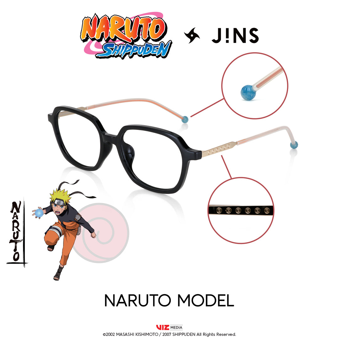 JINS x NARUTO Anime Eyeglasses - Black Naruto Model - Perfect for Cosplay, Anime Conventions & Daily Wear