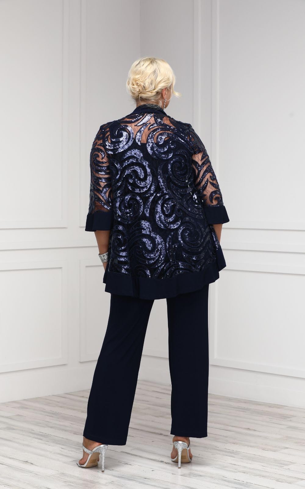 R&M Richards Women's 2-Piece Sequin Jacket Pantsuit - Elegant Evening Wear for Parties, Weddings & Special Occasions