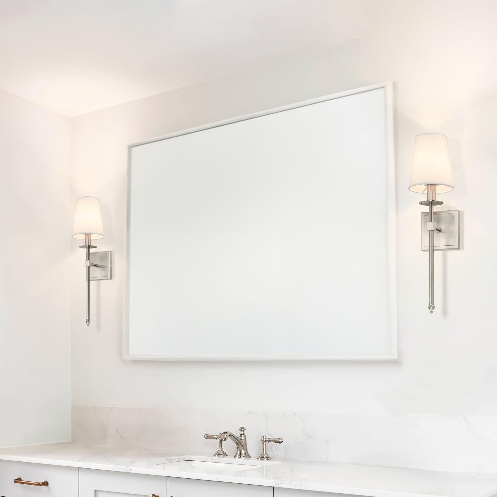 XiNBEi Modern Wall Sconce Light Set of 2 - Flared Fabric Shade Bedside Lamp with Brushed Nickel Finish for Bedroom, Bathroom & Living Room | Perfect for Reading Nook, Vanity Mirror Lighting & Cozy Ambiance
