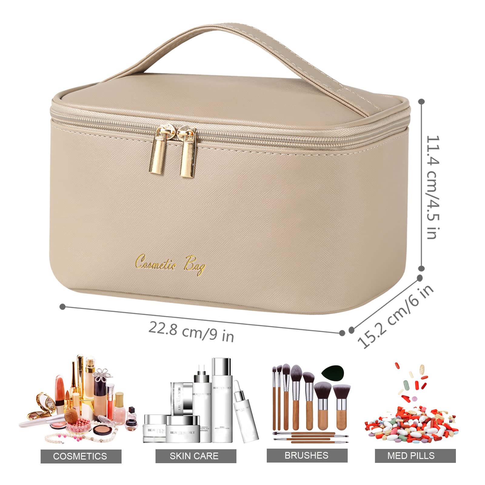KITENROM Small Preppy Makeup Bag for Women - Cute Khaki Cosmetic Pouch & Travel Toiletry Organizer | Perfect for Daily Essentials, Gym, Travel & Gift Giving