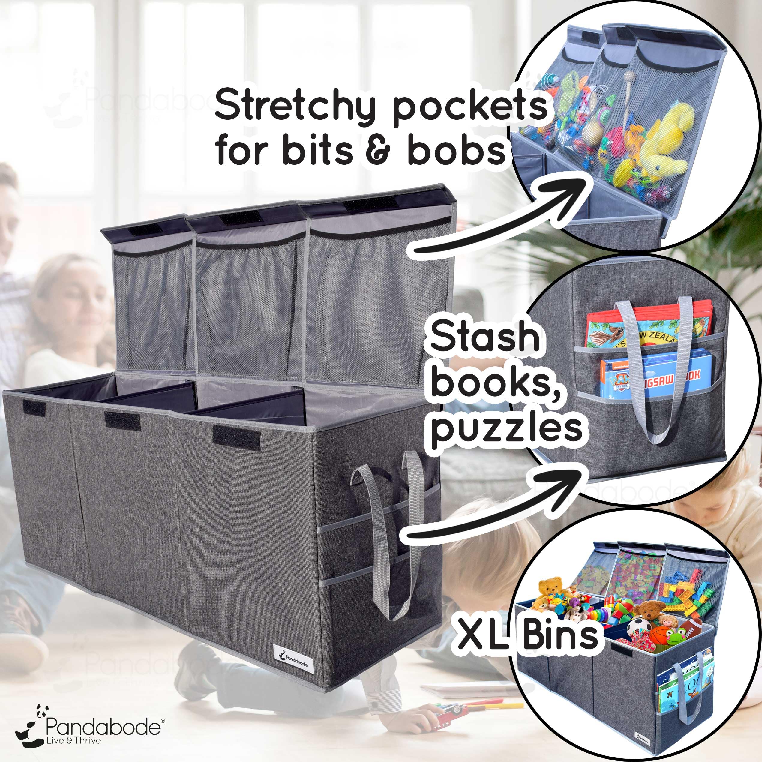 Extra Large Toy Storage Box - Durable Collapsible Toy Organizer with Pockets for Kids Bedroom & Living Room - 36 x 16 x 12 Inches Gray - Perfect for Storing Toys, Books & Kids' Belongings