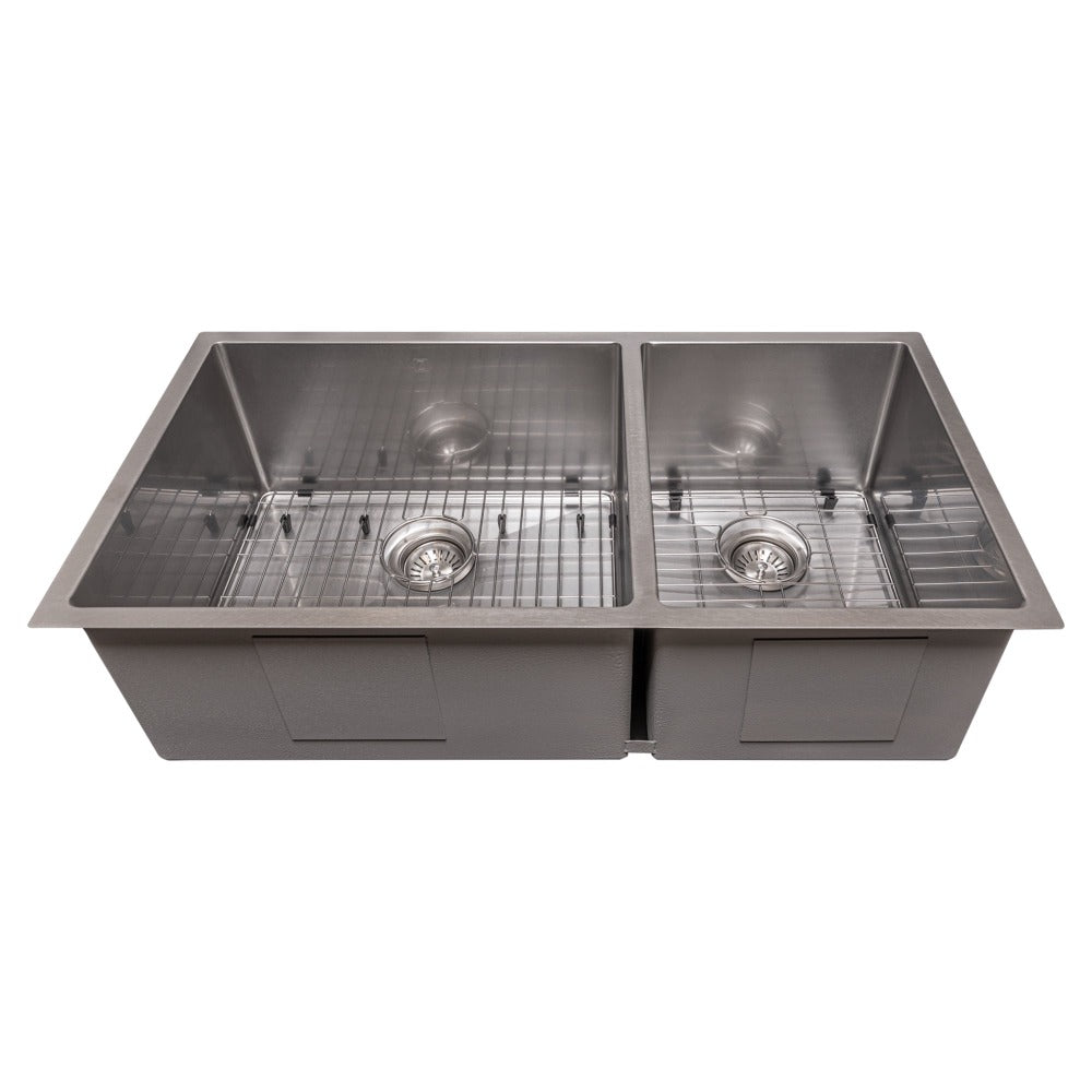 ZLINE 36-Inch Undermount Double Bowl Kitchen Sink - Satin Stainless Steel with Bottom Grid (Model SR60D 36S) | Perfect for Modern Kitchens, Restaurants & Food Prep Areas