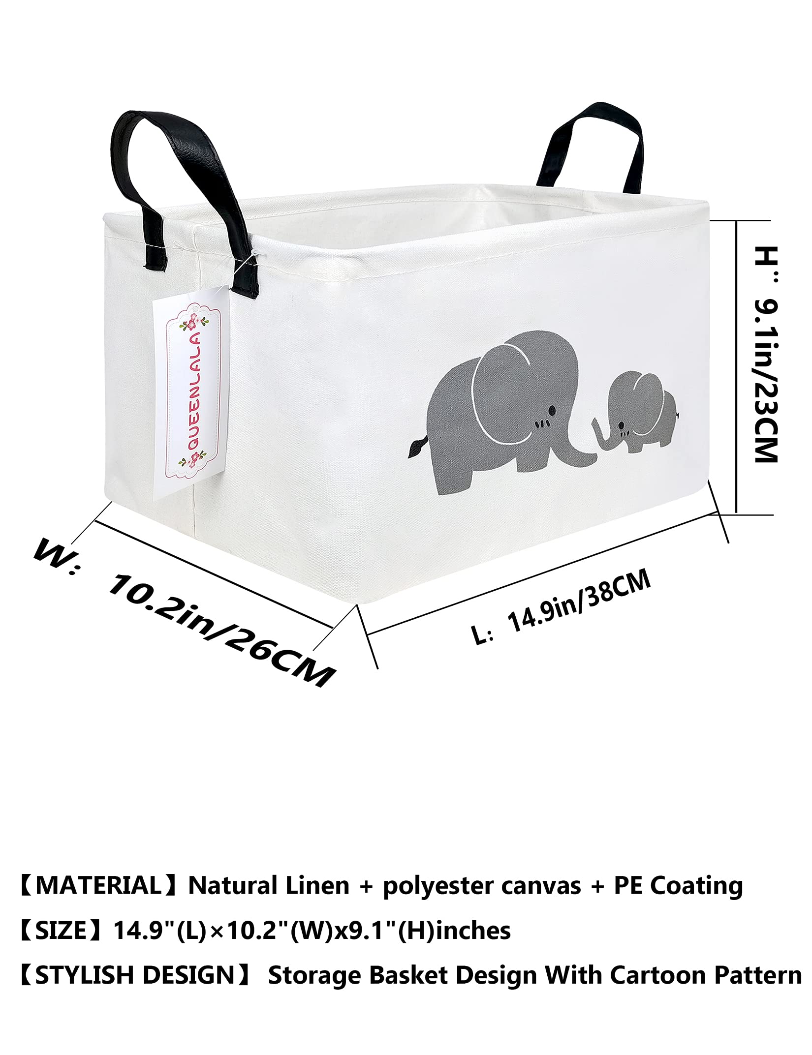 QUEENLALA Foldable Rectangular Laundry Hamper Basket - Nursery Toy Storage Organizer for Kids Bedroom, Office & Closet - Elephant Design Parent-Child Theme | Perfect for Baby Clothes, Toys Organization & Home Decor