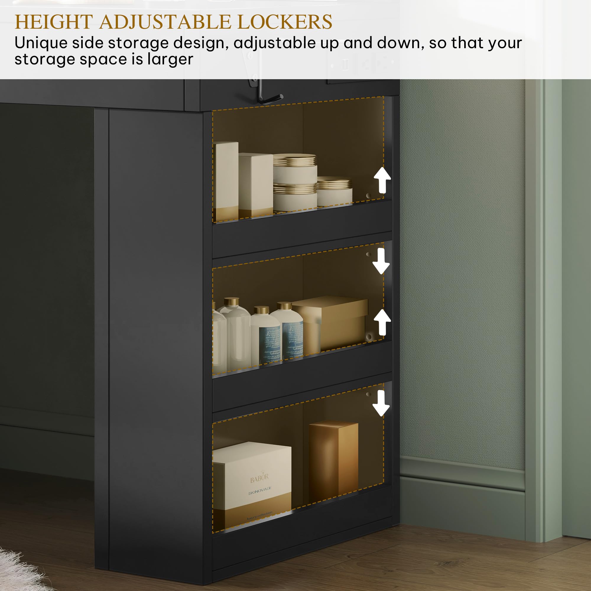 YITAHOME Vanity Desk with Mirror & LED Lights, Makeup Dressing Table with USB Charging Station, Large Vanity Set with 4 Drawers & 6 Storage Shelves, Black - Perfect for Bedroom, Dorm Room & Beauty Salon Organization