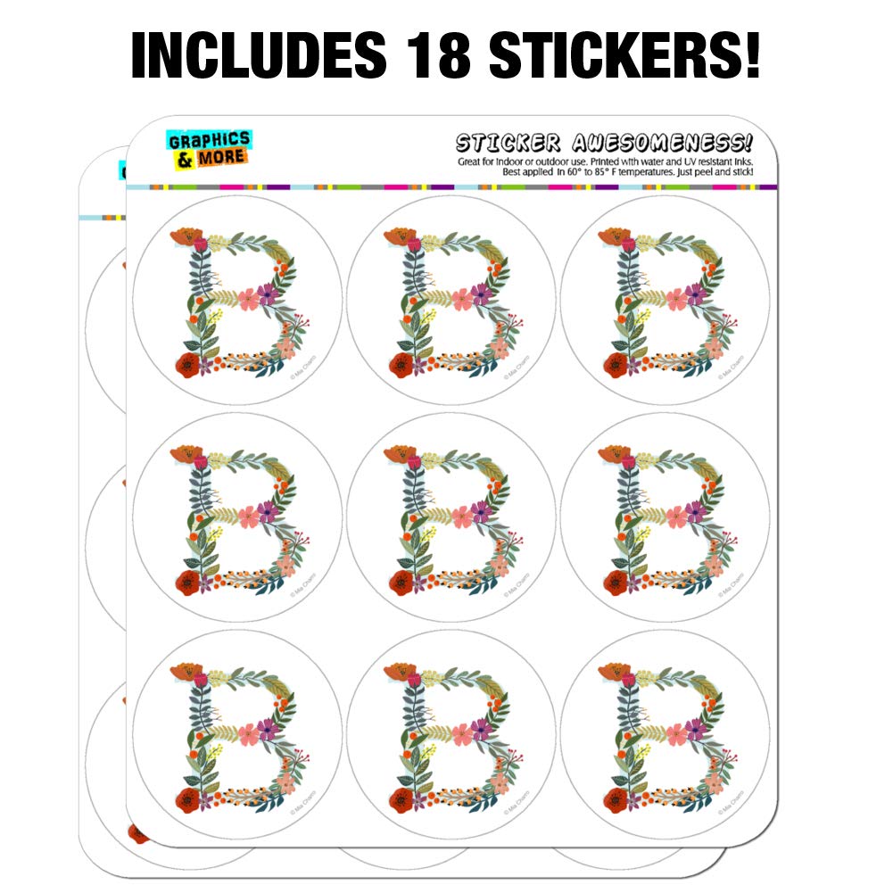 Floral Monogram Letter B Stickers for Planners, Calendars, Scrapbooking & DIY Crafts - Perfect for Bullet Journals, Scrapbook Pages, and Handmade Greeting Cards