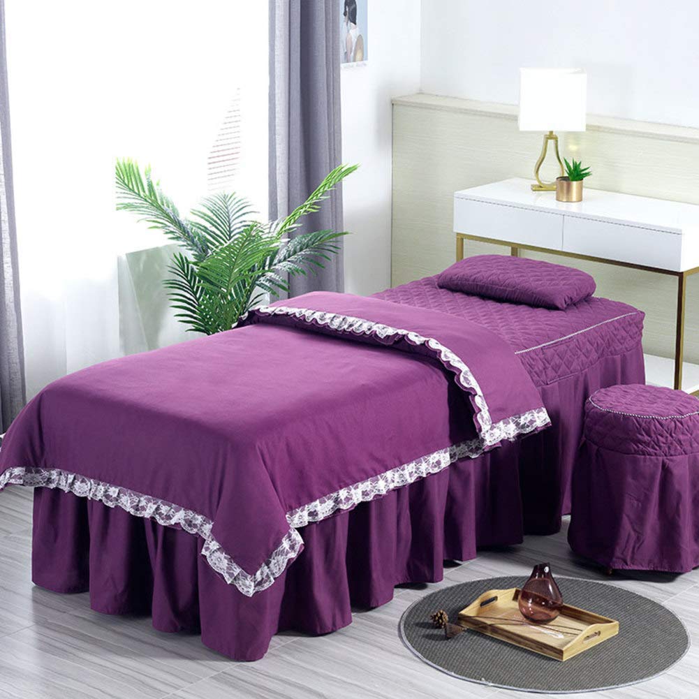 Premium 4-Piece Massage Table Sheet Set - Purple 70x180cm (28x71inch) | Fitted Bed Cover, Valance & Pillowcase for Beauty Salon, Spa & Physiotherapy Clinics | Soft & Durable Salon Bed Linens for Professional Massage Therapy Sessions