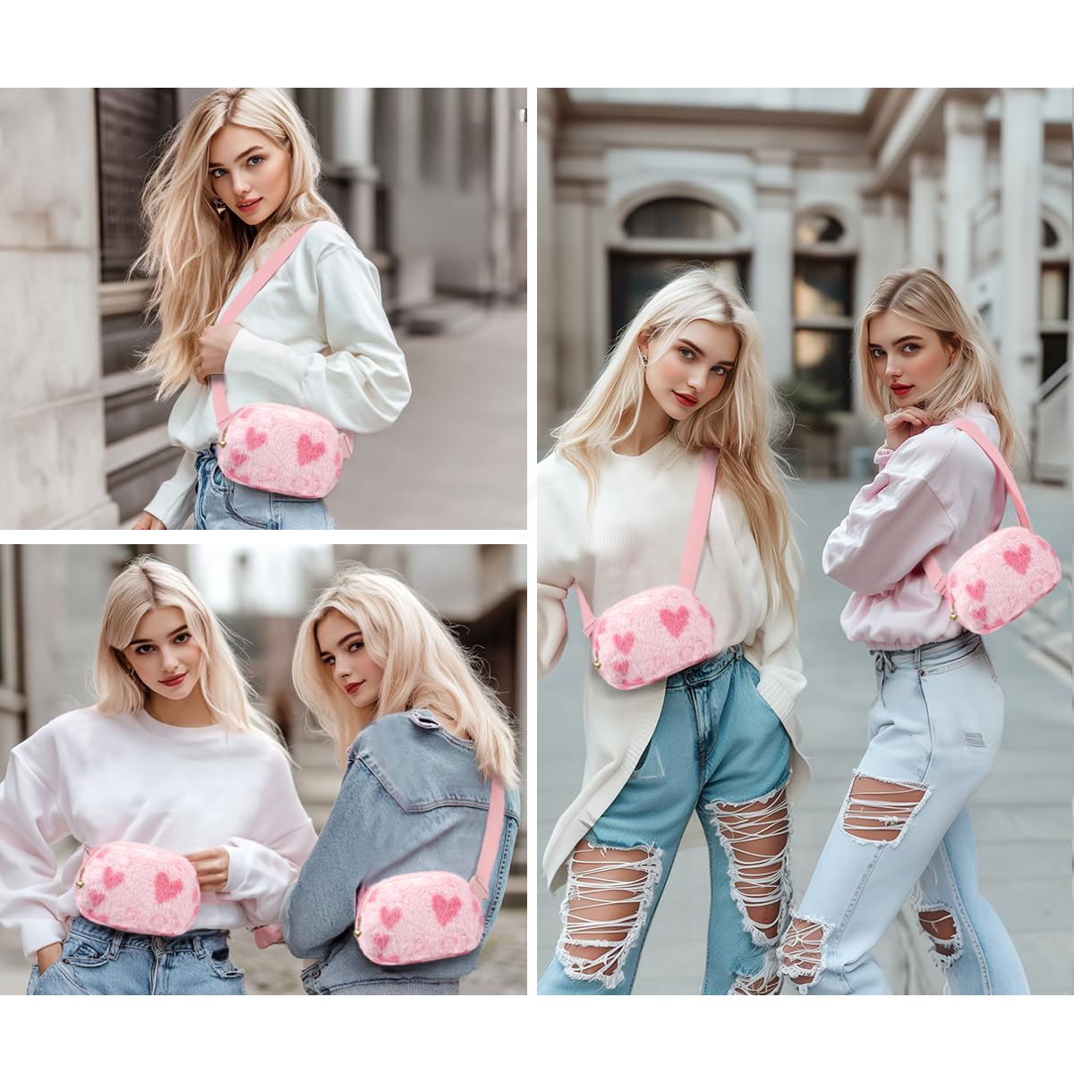 Soft Plush Heart Fanny Pack for Women & Girls - Trendy Crossbody Waist Bag with Adjustable Belt, Perfect for School, Travel, Shopping & Casual Outings (Pink)