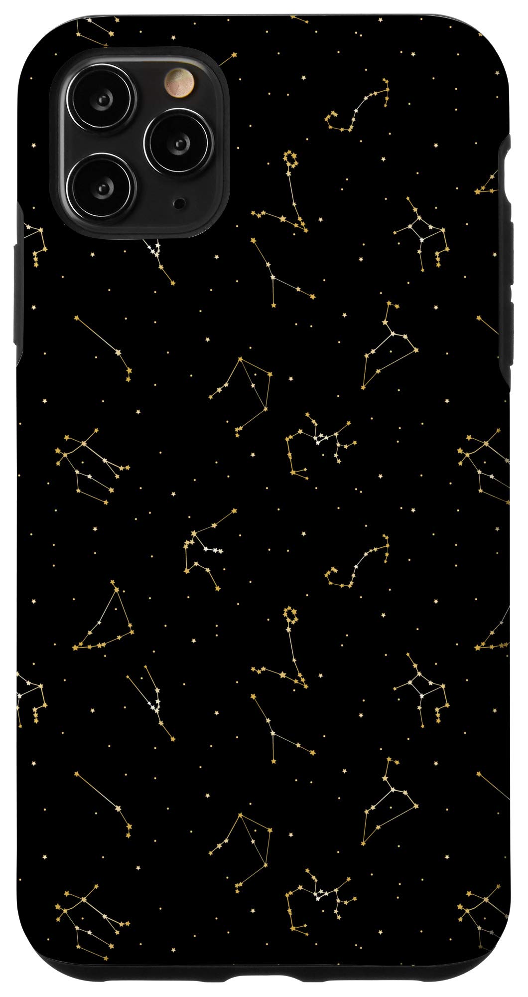 iPhone 11 Pro Max Case - Zodiac Cosmo Cute Star Constellations Pattern in Black & Gold | Protective Phone Cover for Women & Men | Perfect for Daily Use, Travel & Gift Giving