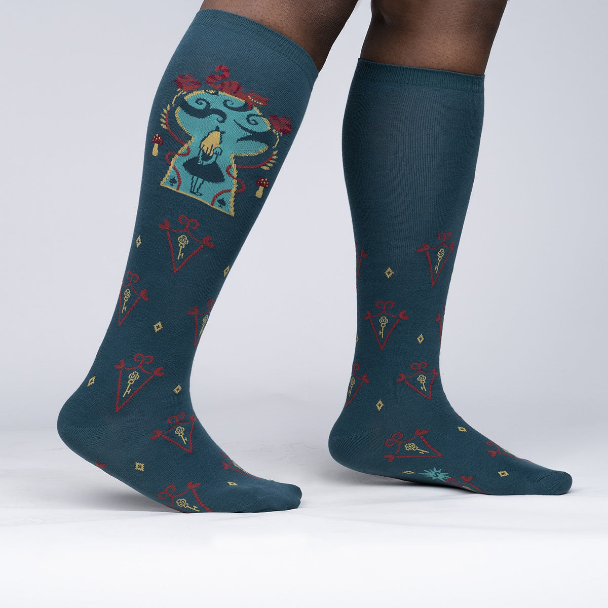 Alice in Wonderland Knee High Socks - Fun Cartoon Stretch Socks for Women & Teens - Perfect for Cosplay, Gift Giving & Everyday Wear