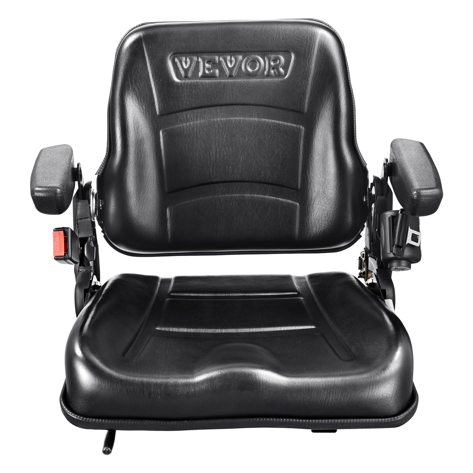 VEVOR Universal Forklift Seat - Adjustable Angle Back, Fold Down Tractor Seat with Micro Switch, Seatbelt & Armrests - Fits 6.3-13.4 inch Slot for Tractor, Loader, Excavator - Perfect for Construction, Farming & Heavy Equipment Operations