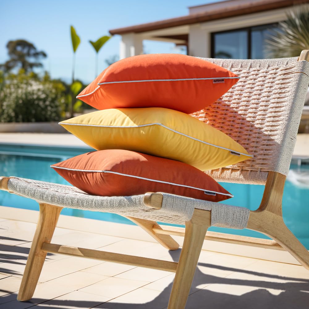 Woaboy Set of 2 Waterproof Outdoor Pillow Covers 16x16 Inch - Burnt Orange Decorative Farmhouse Square Throw Pillow Covers for Patio, Sofa, Living Room & Bed - All-Weather Home Decor for Fall Season