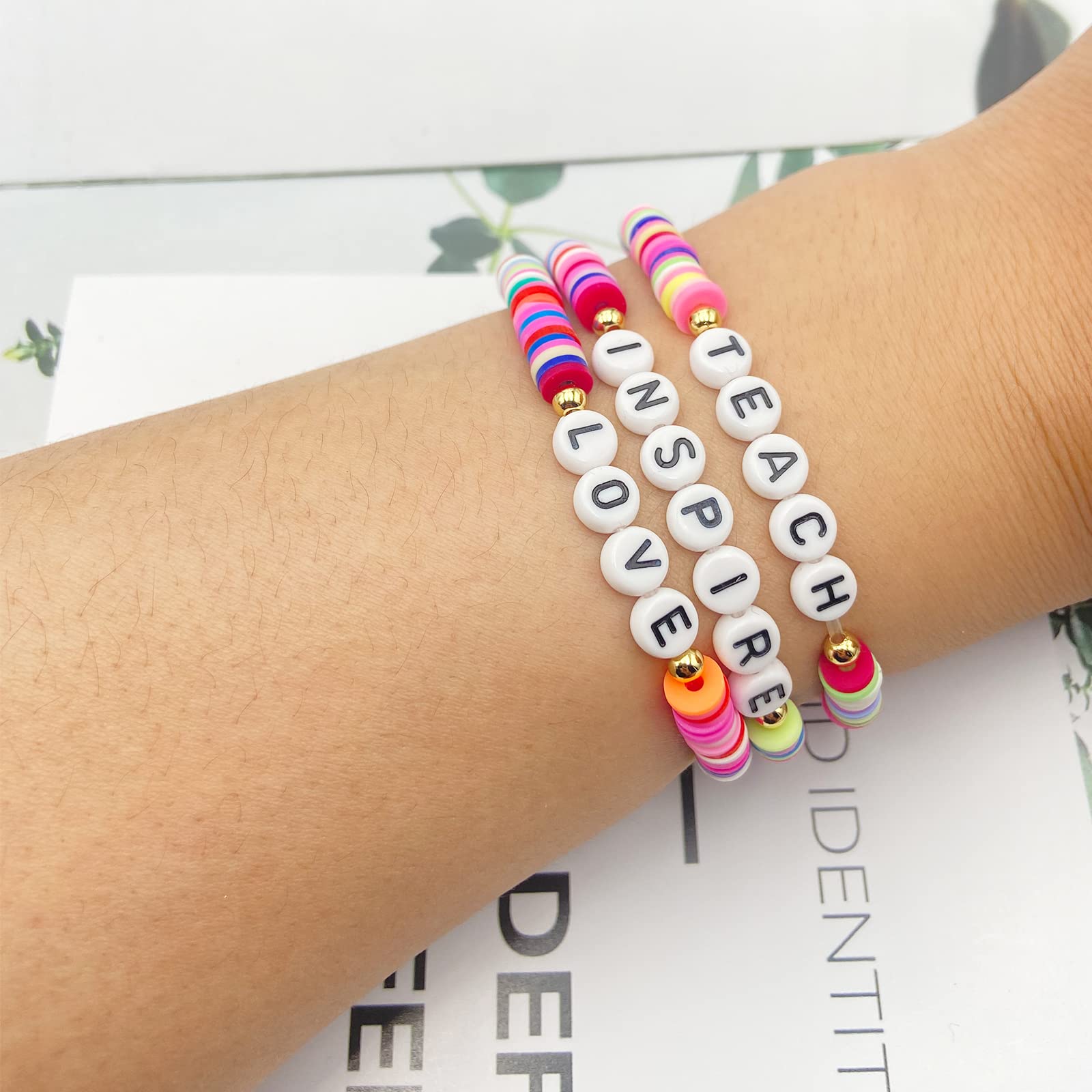 Beaded Teacher Bracelet for Women - Inspirational Teacher Appreciation Gift with Love Teach Inspire Charms - Perfect for Teacher's Day, Retirement, Thank You Gifts & Classroom Appreciation