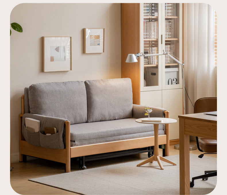 Modern Beech Solid Wood Sofa Bed - Convertible Sleeper for Small Spaces, Guest Room & Studio Apartments
