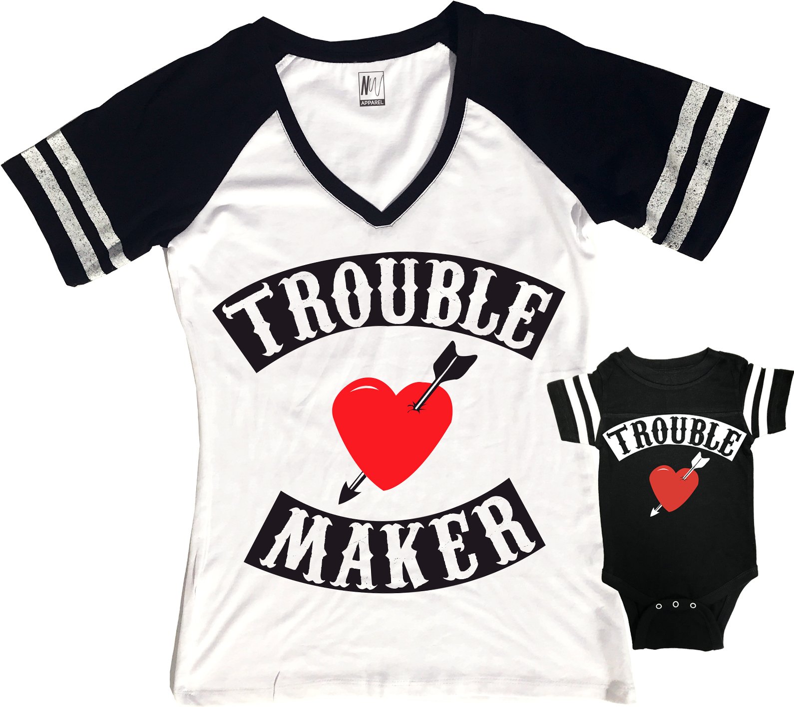 Funny Trouble Maker Mom & Baby Boy Matching T-Shirt Set - White Cotton Family Outfit for Mother's Day, Birthday & Photo Shoots