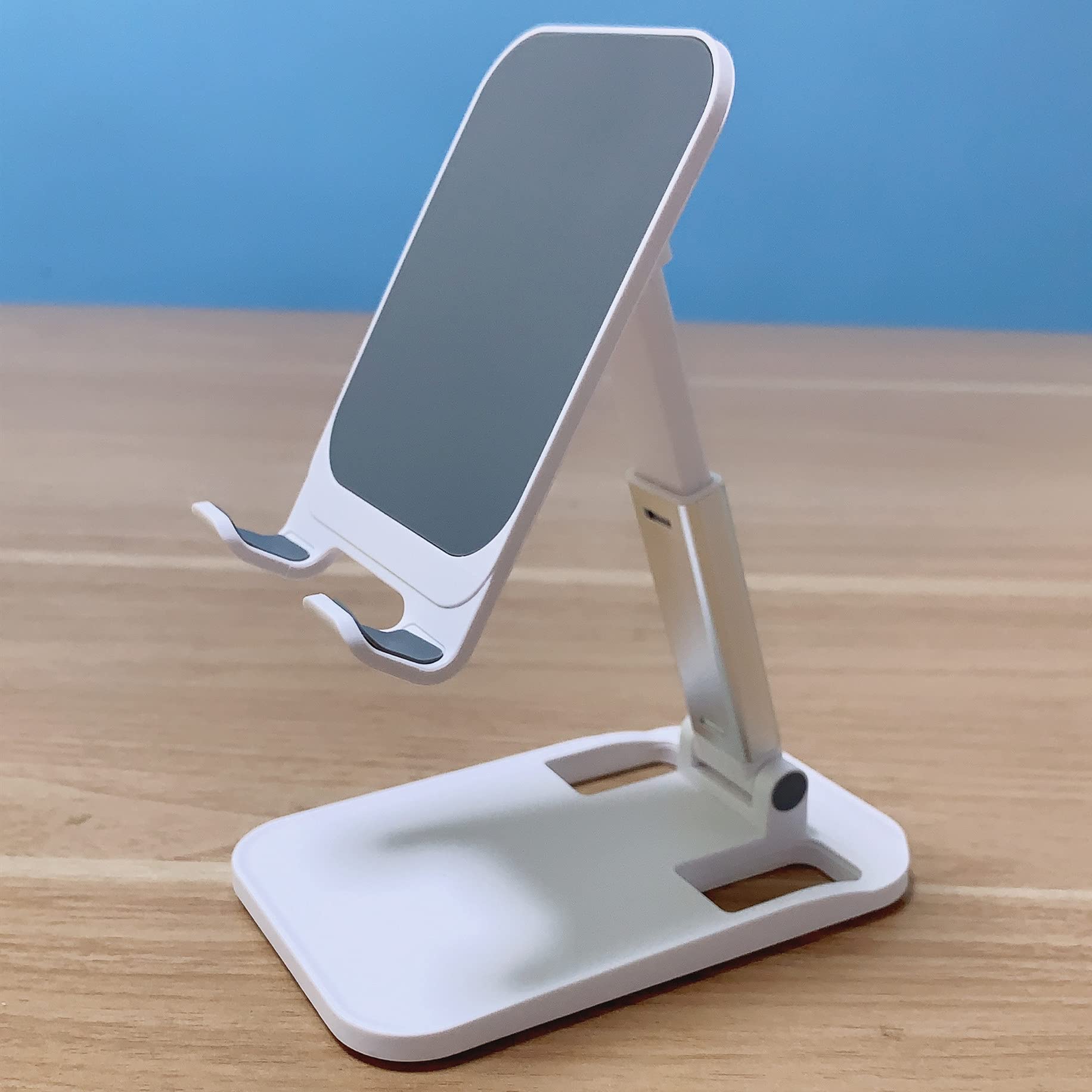 JIAN MU Foldable Phone Holder - Adjustable Stand for Desk & Tablet (White) - Perfect for Work & Video Calls