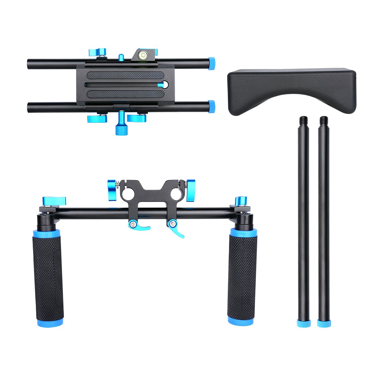 YELANGU D2 DSLR Rig Shoulder Mount Stabilizer for Canon Nikon Sony DSLR Cameras & Camcorders - Professional Video Shooting Equipment for Vlogging, Filmmaking, and Live Streaming (Blue)