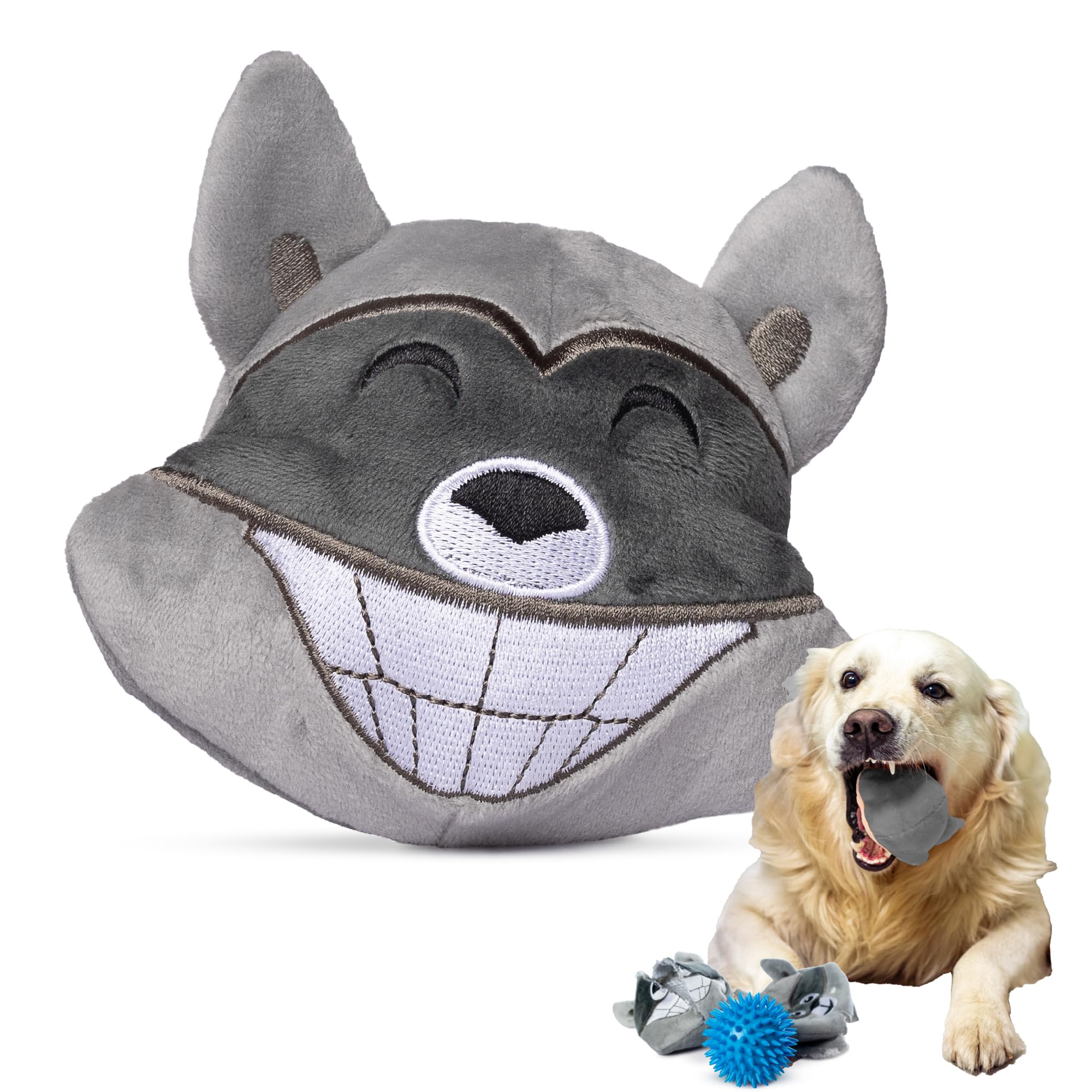 Durable 3-in-1 Squeaky Dog Toys for Aggressive Chewers - Interactive Chew Toys for Small, Medium & Large Breed Dogs - Puppy Teething Relief - Grey Dog Toys for Indoor & Outdoor Play