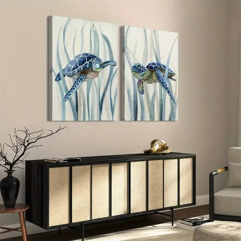 2pcs Premium Marine Life & Natural Flora Canvas Wall Art - 50x75cm Framed High-Quality Print | 100% Australian Made | Ready to Hang | Perfect for Living Room, Bedroom & Office Decor