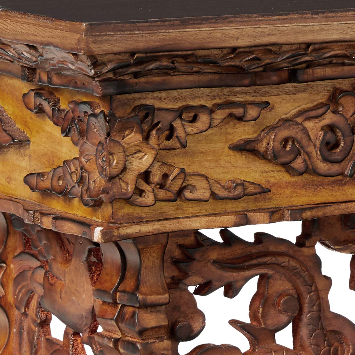 Fair Trade Small Wooden Altar Table - Handcrafted Meditation & Puja Table for Wiccan, Buddhist, and Japanese Tea Ceremonies - Low Side Dragon Design - Perfect for Home Shrines, Yoga Studios & Spiritual Spaces