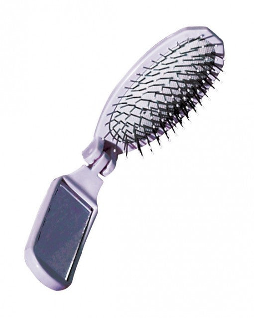 BT Folding Brush - Compact Travel Hair Brush with Mirror, Portable Detangling Brush for Women & Men - Perfect for Travel, Gym, and On-the-Go Styling