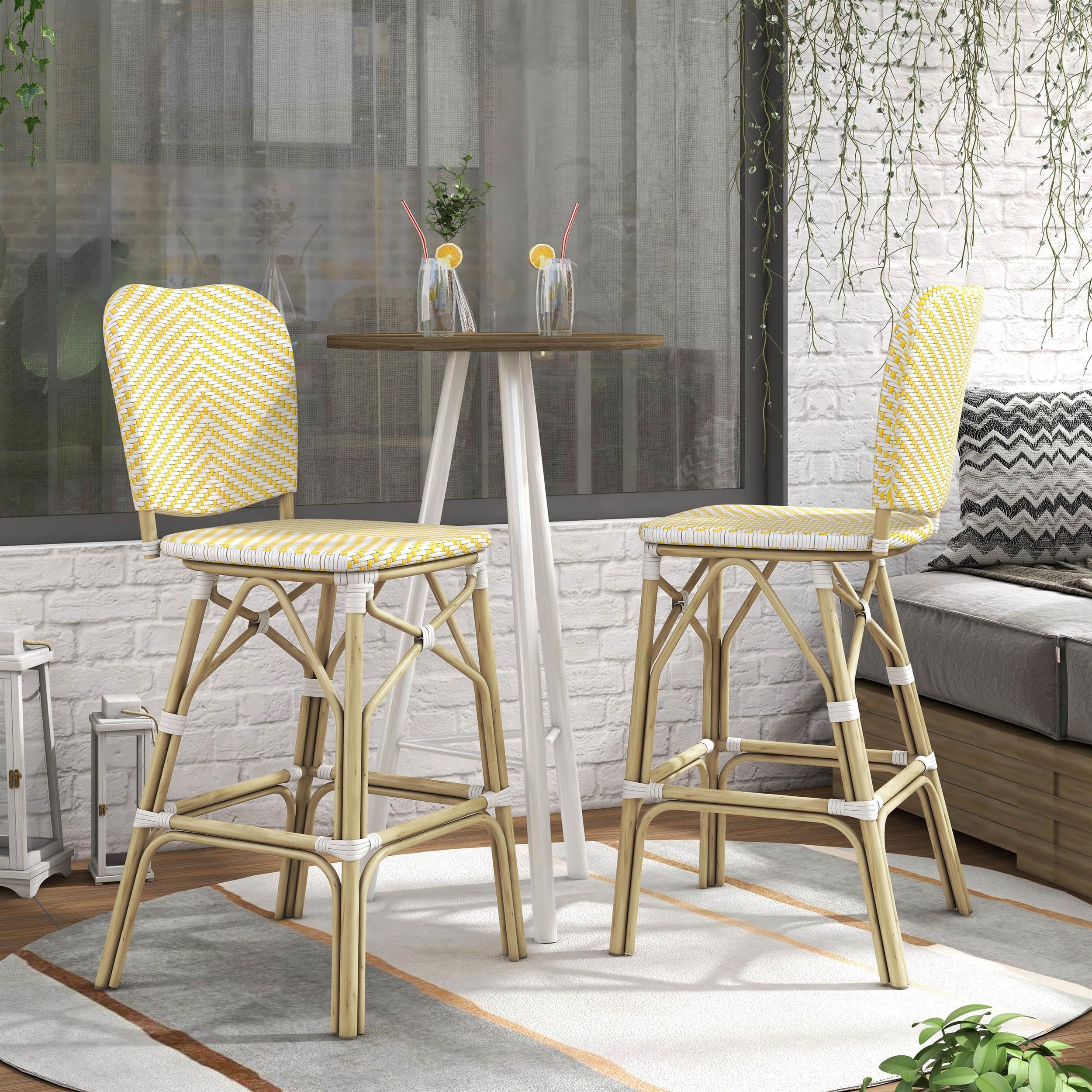 Furniture of America Adino Aluminum Patio Bar Chairs (Set of 2) - Yellow Outdoor Dining Chairs for Backyard, Poolside & Garden Seating