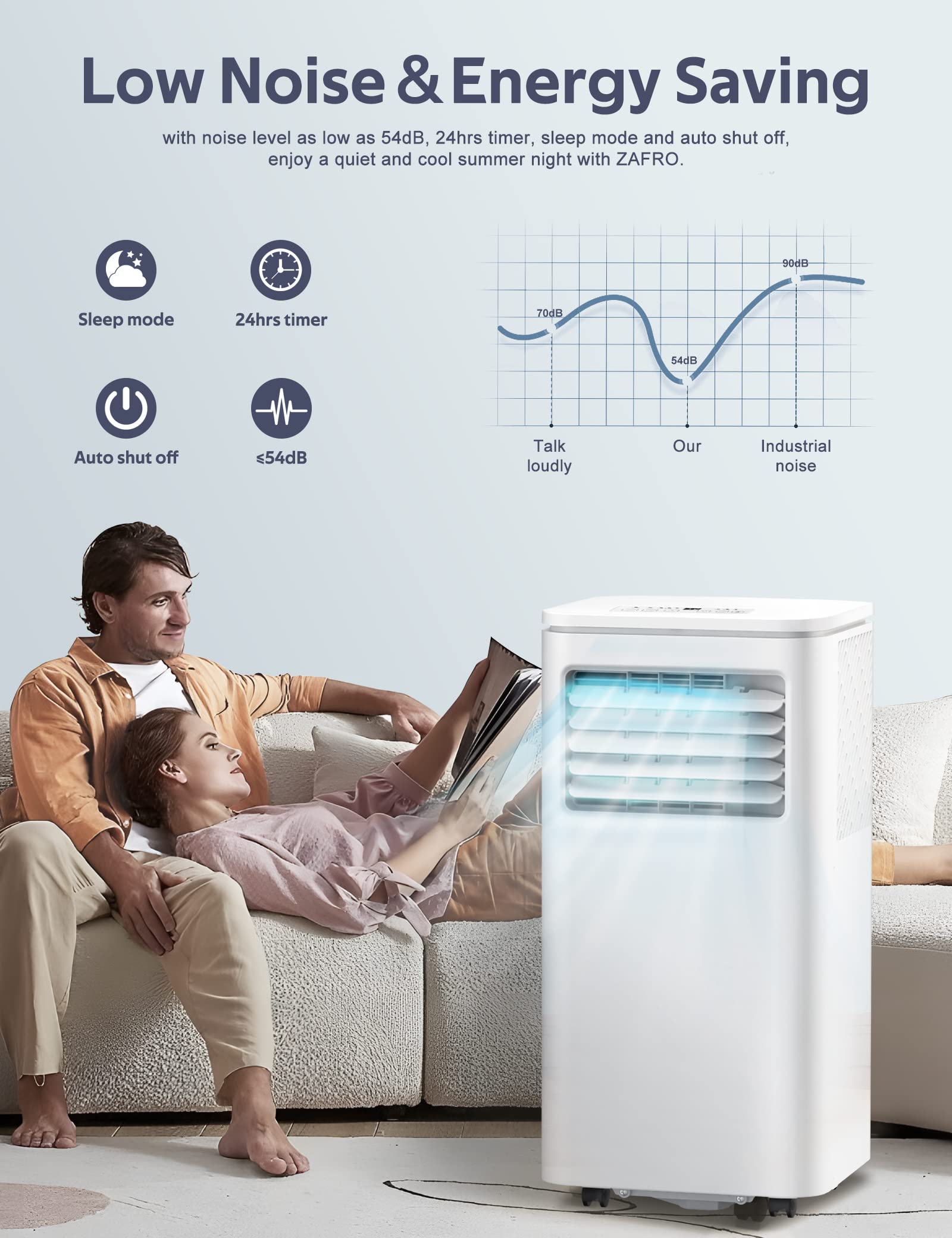 ZAFRO 8,000 BTU Portable Air Conditioner - Cool Rooms Up to 350 Sq.Ft with Remote Control, Digital Display & 24H Timer | Perfect for Home, Office, Dorm & Small Spaces | Easy Installation Kit Included (White)