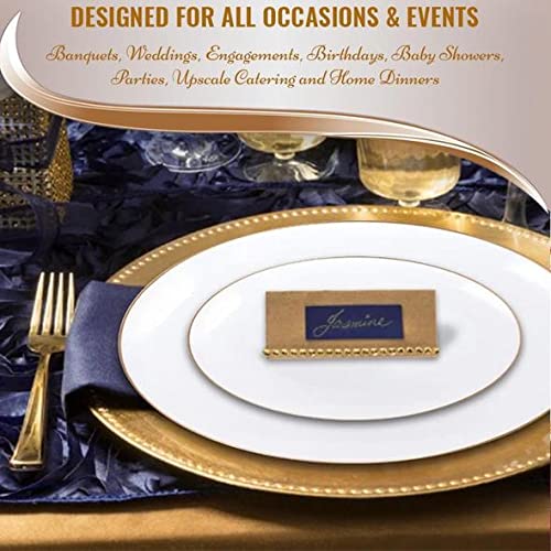 Eco-Friendly Disposable Plastic Plates with Elegant Rim Design - Bulk Round Dinnerware Set for Wedding, Birthday Party & Special Events (White & Gold, 120-Piece Combo) - Perfect for Outdoor Gatherings, Catering & Large Celebrations