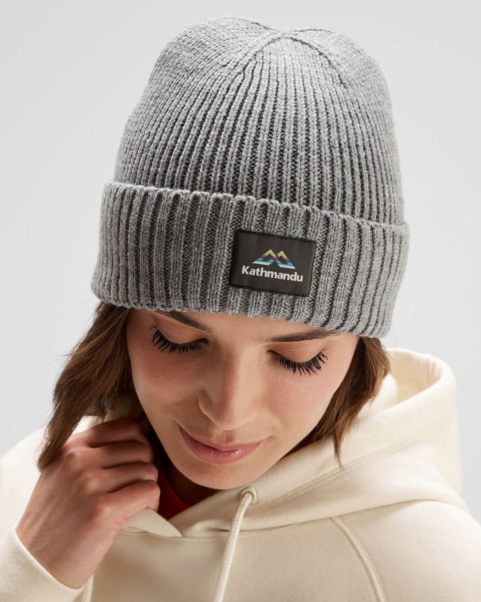 Kathmandu Badge Beanie - Light Grey Marle Knit Hat for Men & Women | Warm Winter Beanie for Outdoor Activities, Hiking, and Casual Wear