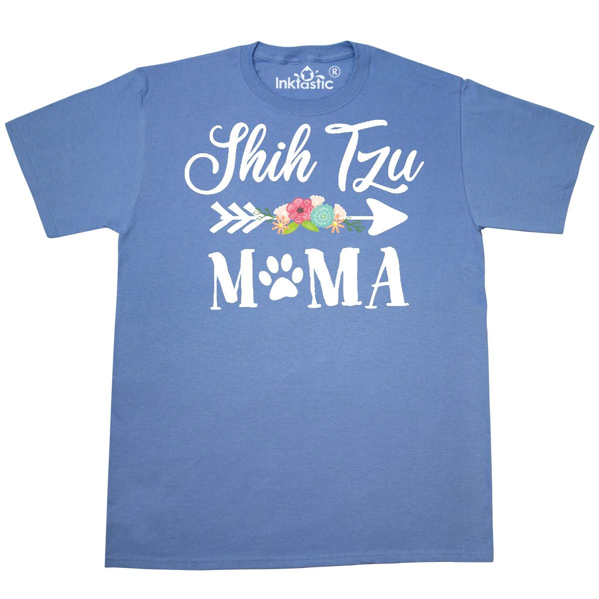 Inktastic Shih Tzu Mama with Flowers and Arrow Graphic T-Shirt - Cute Dog Lover Tee for Women, Perfect Gift for Pet Moms, Casual Wear & Mother's Day