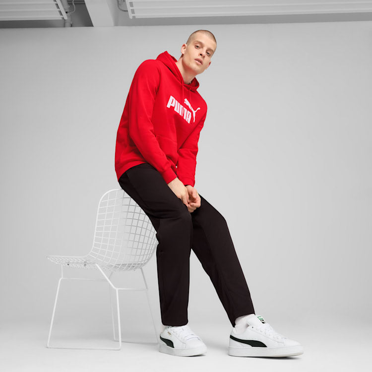 PUMA Men's Essentials Logo Fleece Hoodie - Red, Comfortable & Stylish Pullover for Casual Wear, Gym, and Outdoor Activities