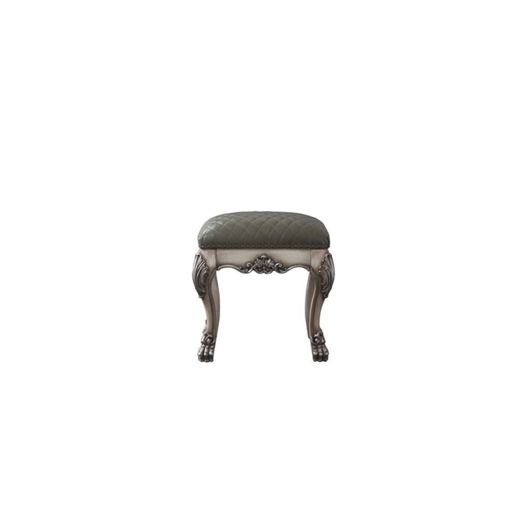 BOWERY HILL Modern Vanity Stool with Vintage Bone White Finish & PU Upholstery - Perfect for Bedroom, Dressing Room & Makeup Area