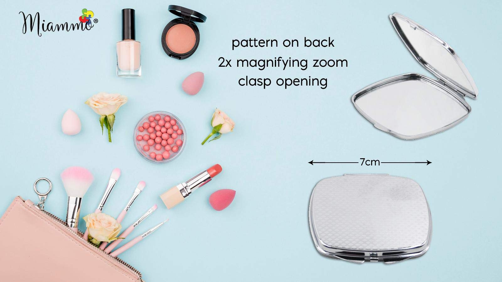 Pop Art Icons Sticker Style 30 Donut Compact Pocket Mirror - Silver Square Shape | Cute Makeup Mirror for Purse, Travel & Gift