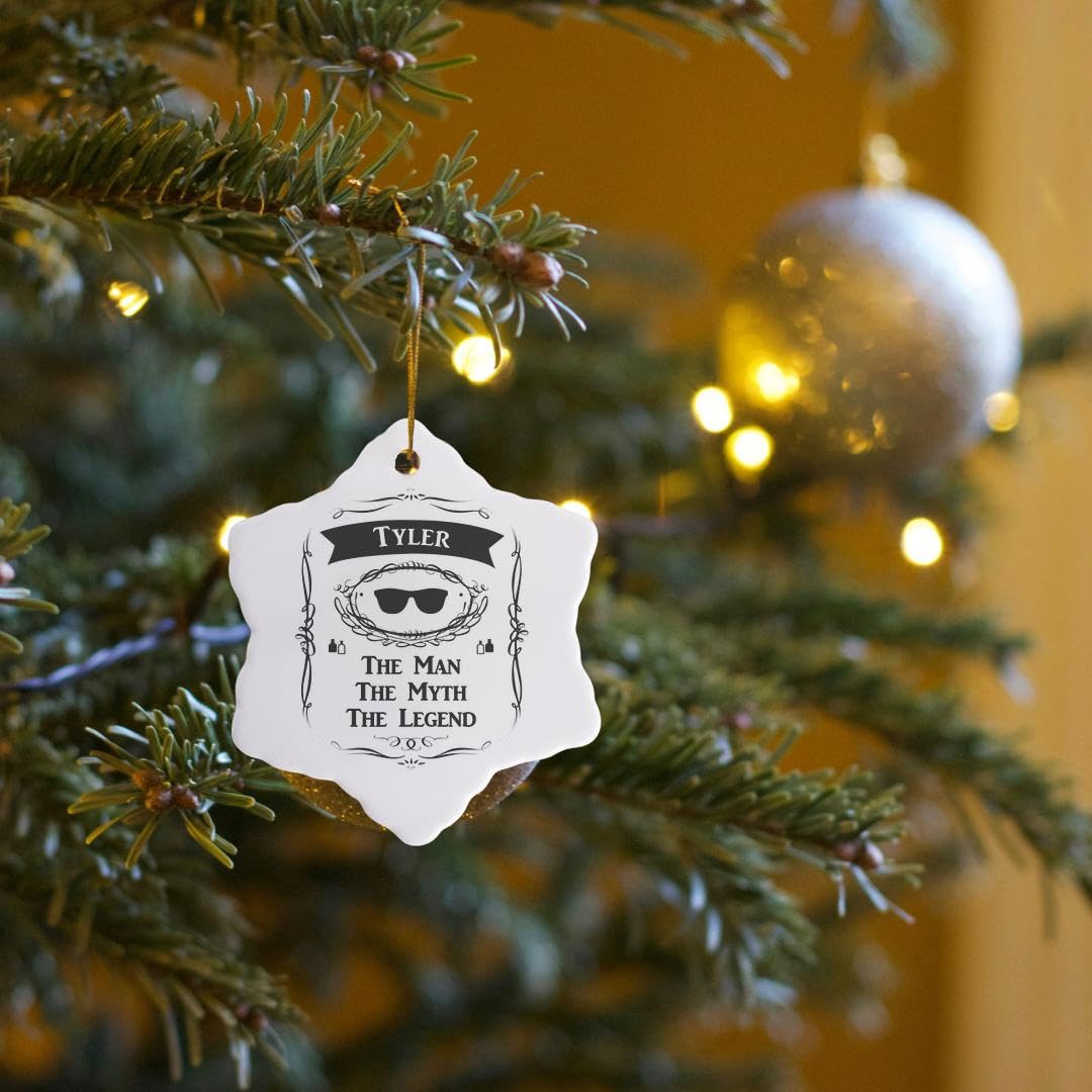 3D Rose Tyler - The Man The Myth The Legend Personalized Christmas Snowflake Ornament - Custom Name Gift for Dad, Husband, Boyfriend - 3 Inch Holiday Tree Decoration for Xmas, Winter, Home Decor