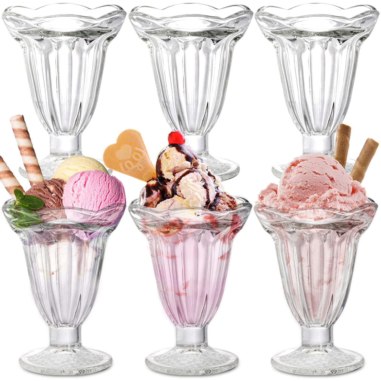 ZENFUN 6 Pack 6.7oz Clear Glass Tulip Sundae Cups - Footed Milkshake & Ice Cream Dessert Bowls Set for Sherbet, Trifle, Fruit Salad, Snacks, Cocktails - Perfect for Parties, Dessert Bars & Home Entertaining