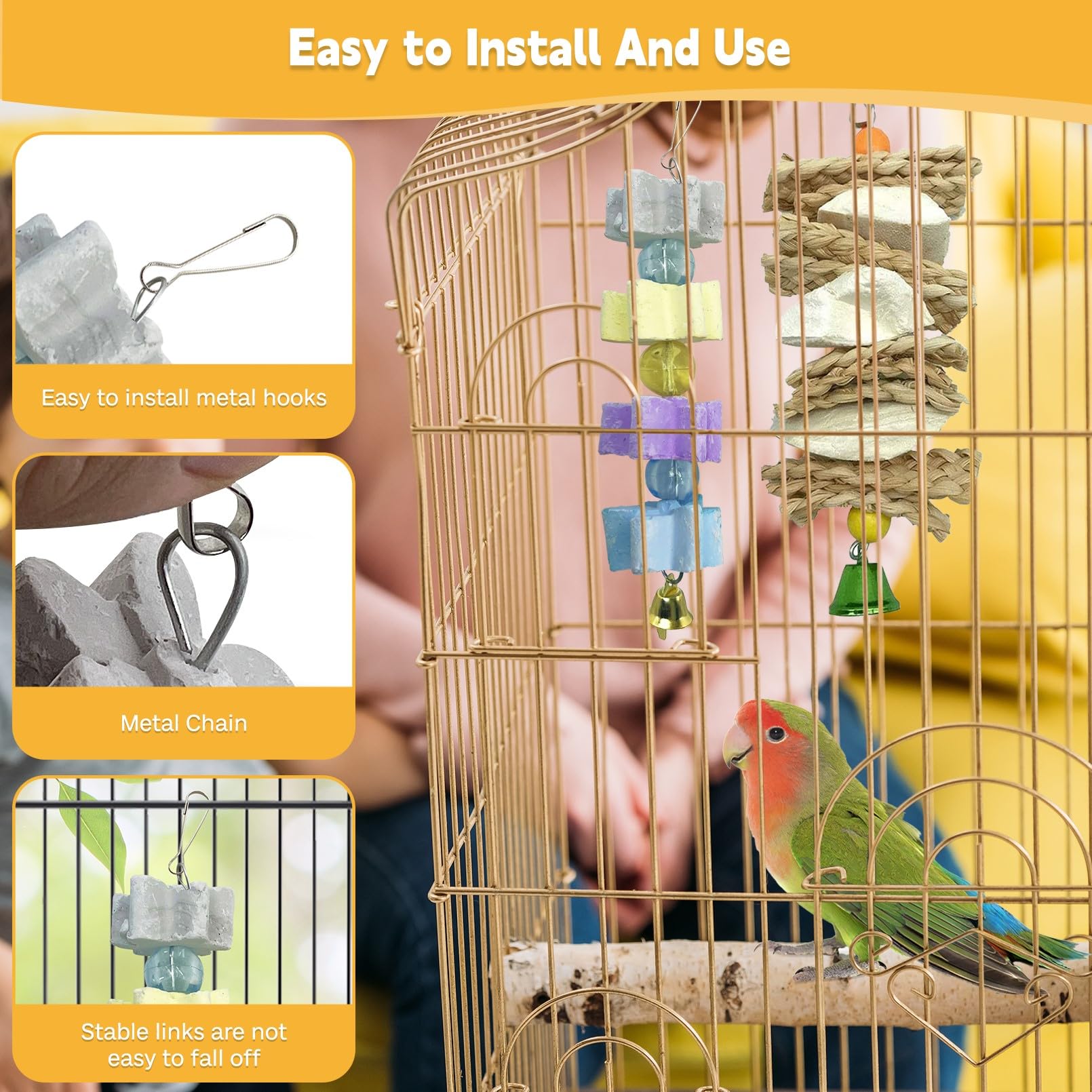 2 PCS Bird Chew Toys for Parrots, Conures, Cockatiels & Budgies - Mineral Lava Blocks & Cuttlebone Beak Stone for Beak Trimming & Play - Perfect for African Gray, Parakeets & Small Birds - Cage Accessories for Mental Stimulation & Healthy Beak Care