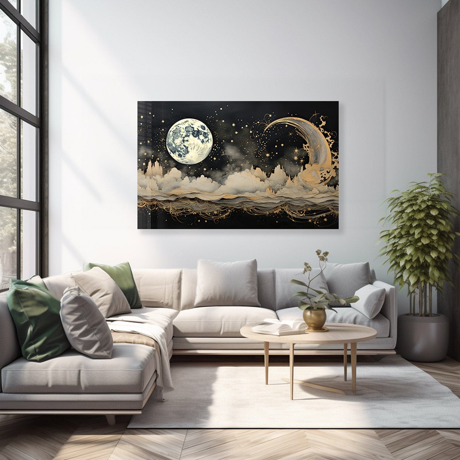 Moonlight Tempered Glass Wall Art - Elegant Illustrated Home Decor for Living Room, Bedroom & Office