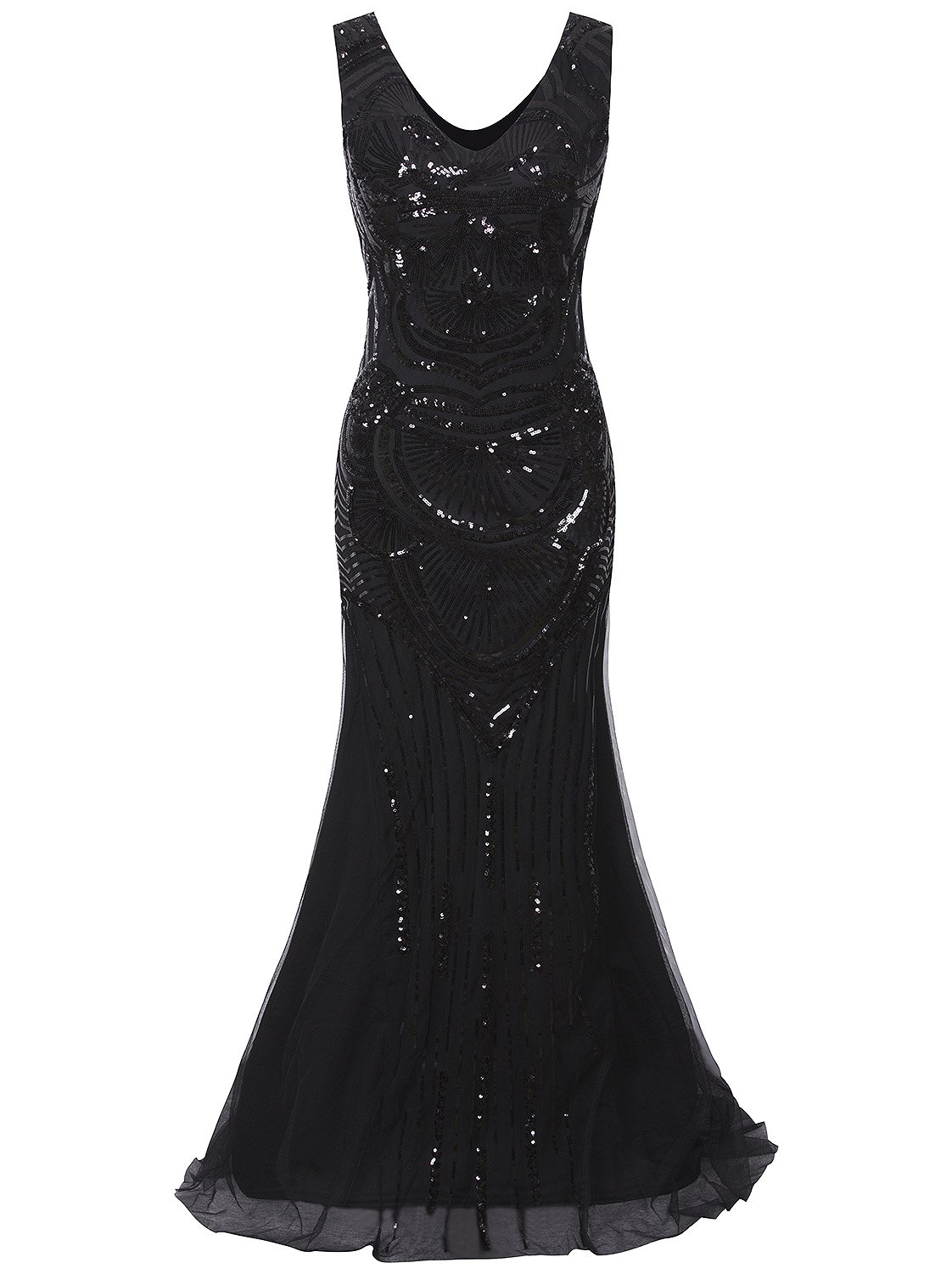 Vijiv 1920s Long Maxi Prom Gowns Sequin Mermaid Bridesmaid Formal Evening Dress - Vintage Inspired Flapper Dress for Wedding, Party & Special Occasions