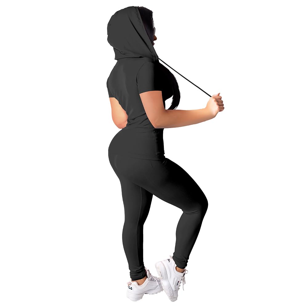 PINSV Women's 2-Piece Workout Set - Short Sleeve Bodycon Tracksuit & Joggers | Gym Outfit, Yoga Clothes, Running & Lounge Wear