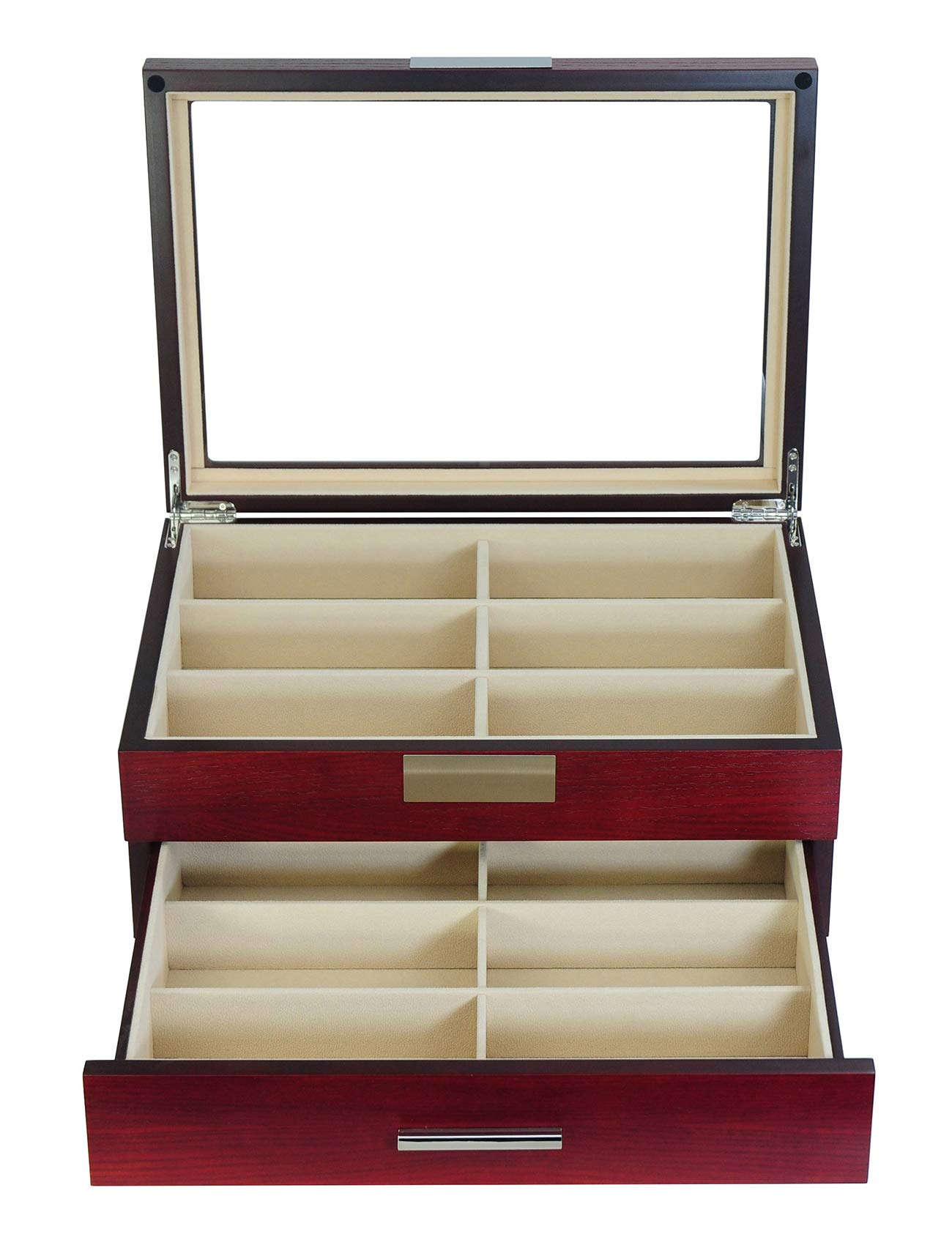 Premium Extra Large Wooden Eyeglass & Sunglass Display Case with Glass Top - Organizer & Collector Box for Optical Stores, Home Decor, and Gift Packaging