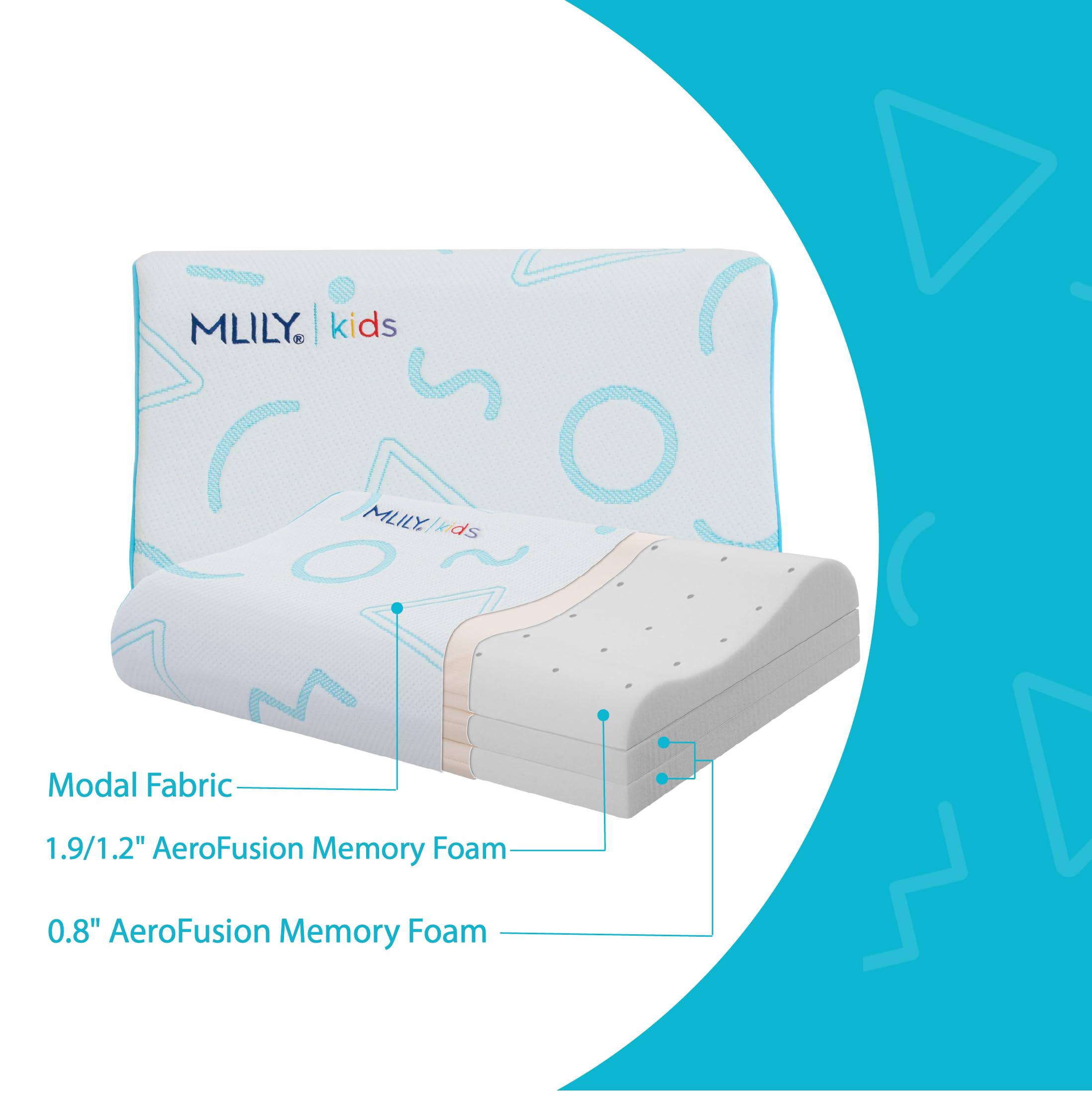 MLILY Kids Memory Foam Pillow - Adjustable Cooling Pillow for Boys & Girls (12x20 Inch, Blue) | CertiPUR-US Certified | Breathable Bed Pillow for Better Sleep | Perfect for Toddlers, Travel & Home Use