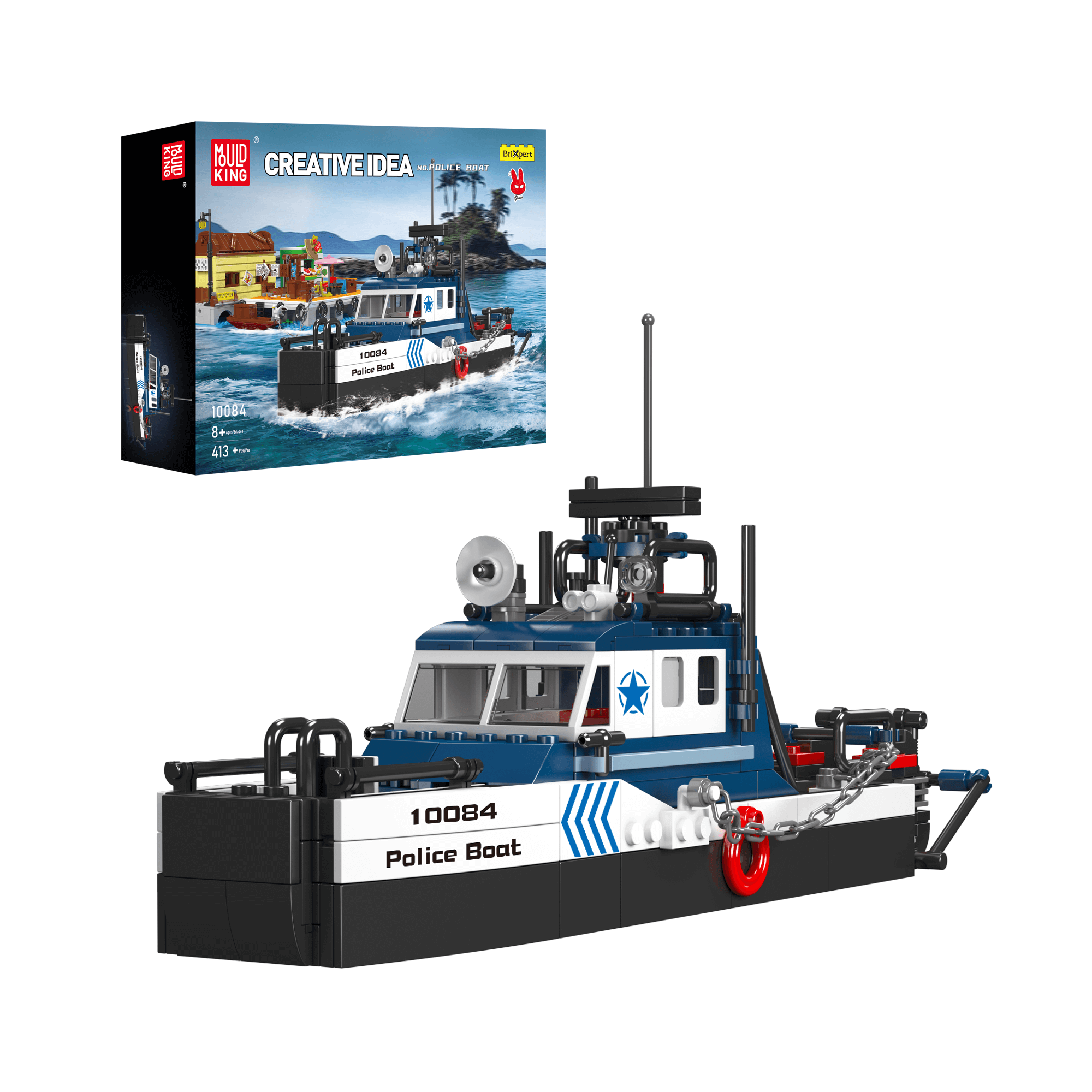 Mould King 10084 Police Boat Building Blocks Set - 413 Pieces STEM Toy for Kids, Creative Construction Model Kit for Boys & Girls | Perfect for Birthday Gifts, Educational Play & Display Collection