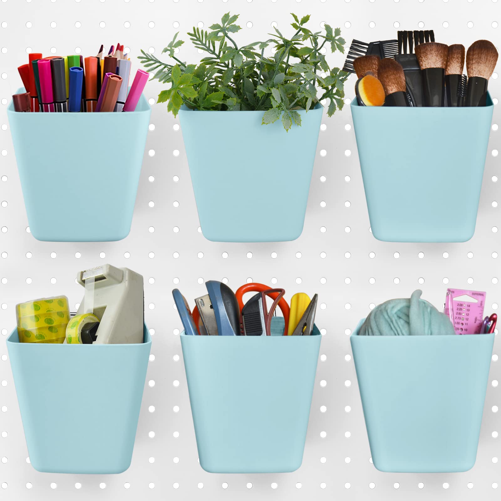G.CORE Large Pegboard Storage Bins 6-Pack with Hooks - Square Pegboard Cup Holders for Garage, Workbench, Craft Room, Office, Playroom & Kitchen Organization (Blue) - Perfect for Tools, Craft Supplies, Office Essentials & Kids' Toys Storage