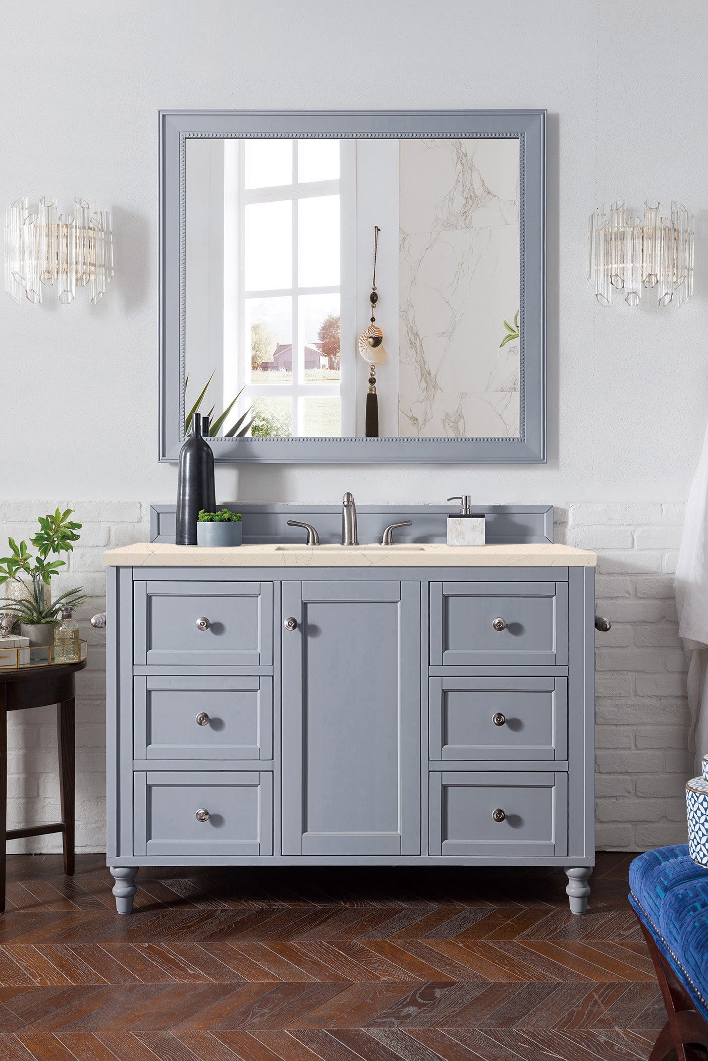Copper Cove Encore 48 Inch Single Bathroom Vanity with 3CM Eternal Marfil Quartz Countertop in Silver Gray - Perfect for Modern Master Bathroom or Guest Bathroom Renovation