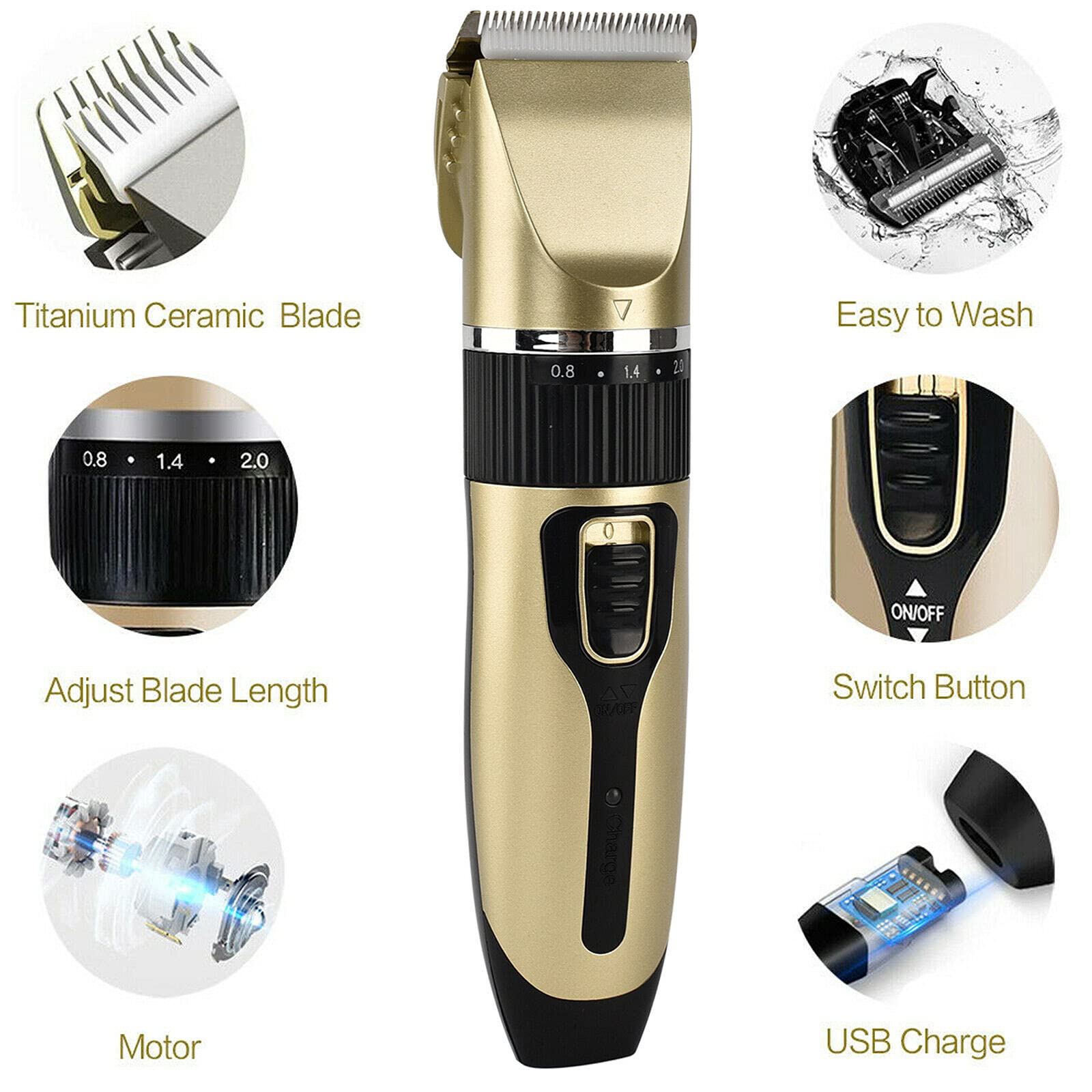 Professional Hair Clipper Kit for Men & Kids - USB Rechargeable Cordless Hair Trimmer with 4 Attachments | Home Barbering, DIY Haircuts, Beard & Mustache Grooming