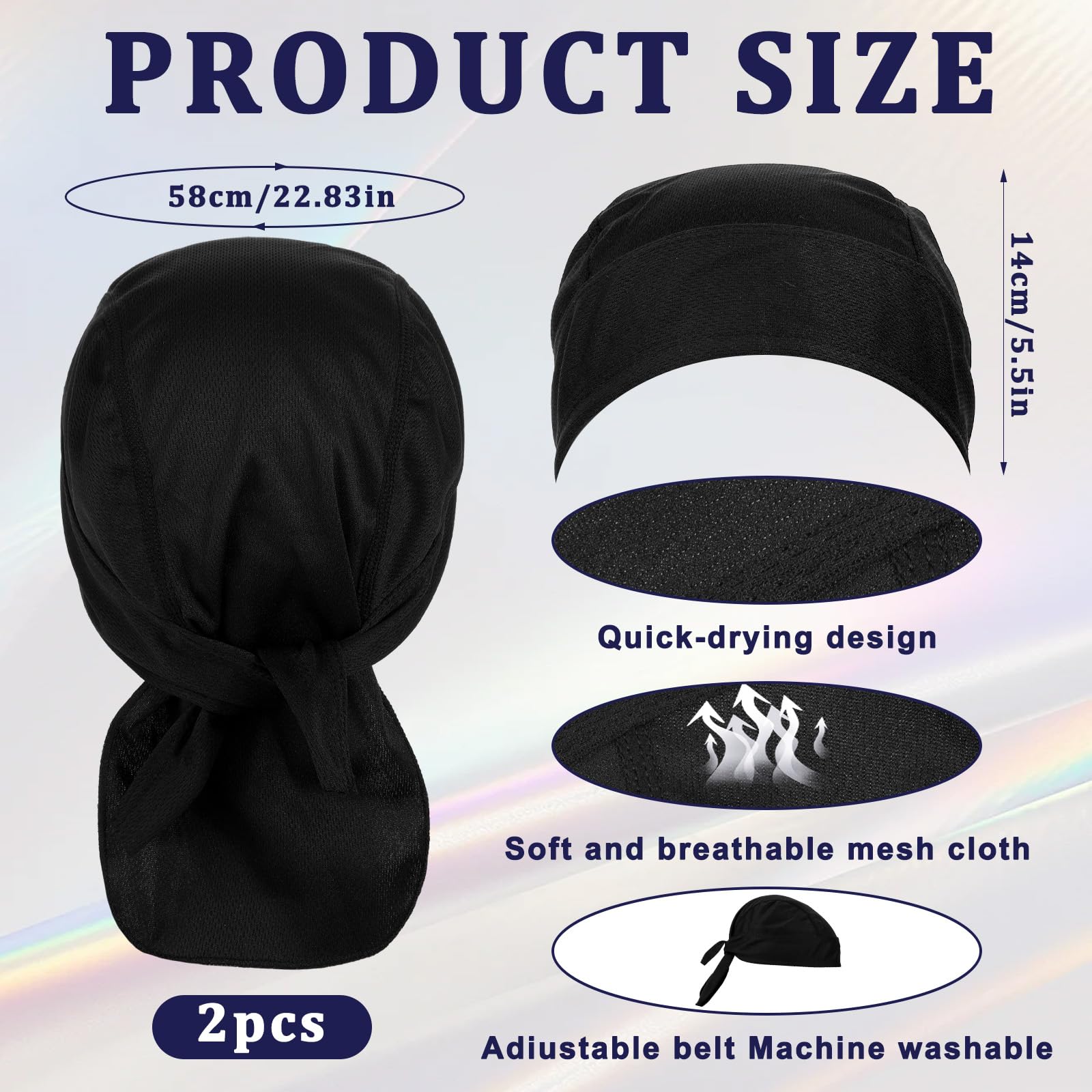 2Pcs Cooling Durags for Men & Women - Sweat Wicking Bandanas, Breathable Helmet Liner Beanie Cap - Perfect for Workouts, Sports & Renaissance Costumes