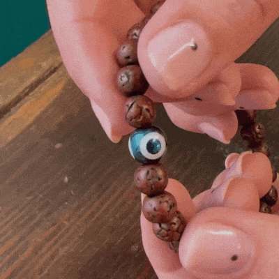 Evil Eye Protection Mala with Rudraksha Beads - Spiritual Bracelet for Positive Energy, Meditation & Good Luck Charm | Perfect for Yoga, Prayer & Daily Wear