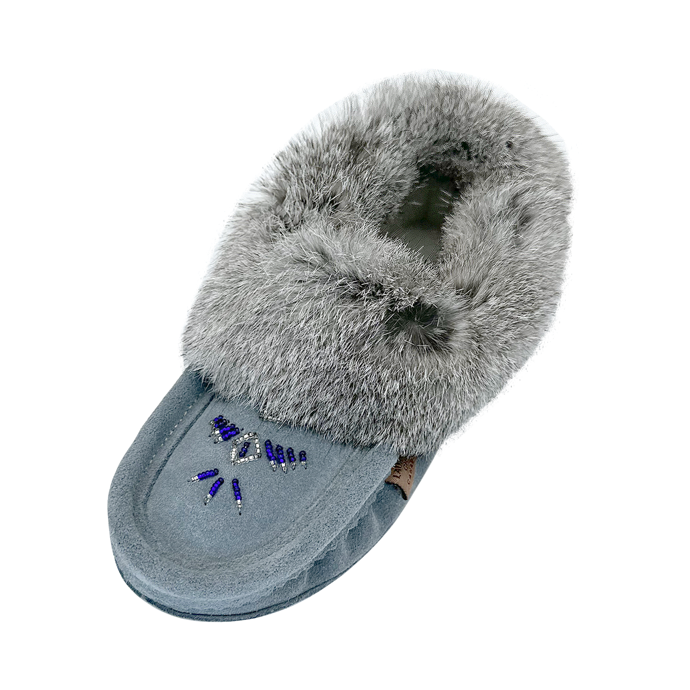 Women's Cozy Fleece-Lined Rabbit Fur Sky Blue Suede Moccasins - Warm Winter Indoor/Outdoor House Shoes for Women